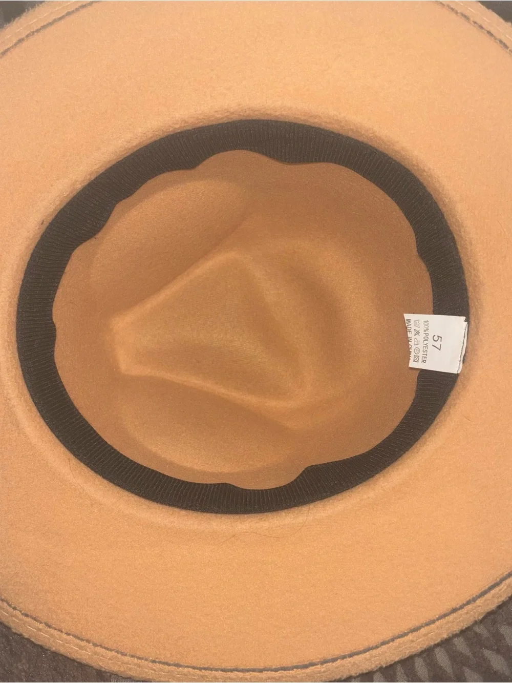 Beige Wide-Brim Fedora Hat with Gold Beaded Band